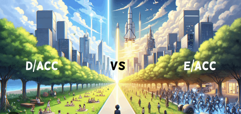 An optimistic future city with rockets launching and people alongside robots